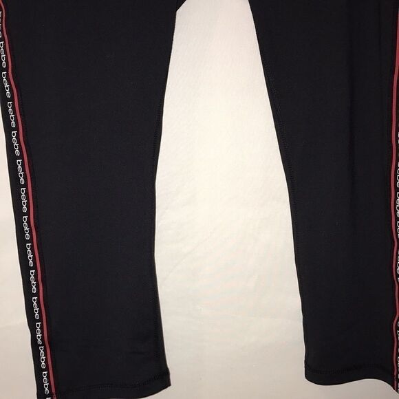 Bebe Sports Women's Black Contrast Logo Tape Wide Waistband Leggings Size Large - Picture 5 of 7